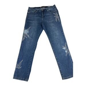 Anne‎ Klein Girlfriend Jeans Embroidered Floral Details Size 10